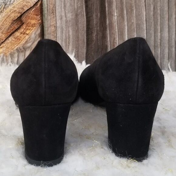 Classic Square Toe Pumps Stuart Weitzman Marymid Size 5 Black Suede Leather Heel - Picture 6 of 13